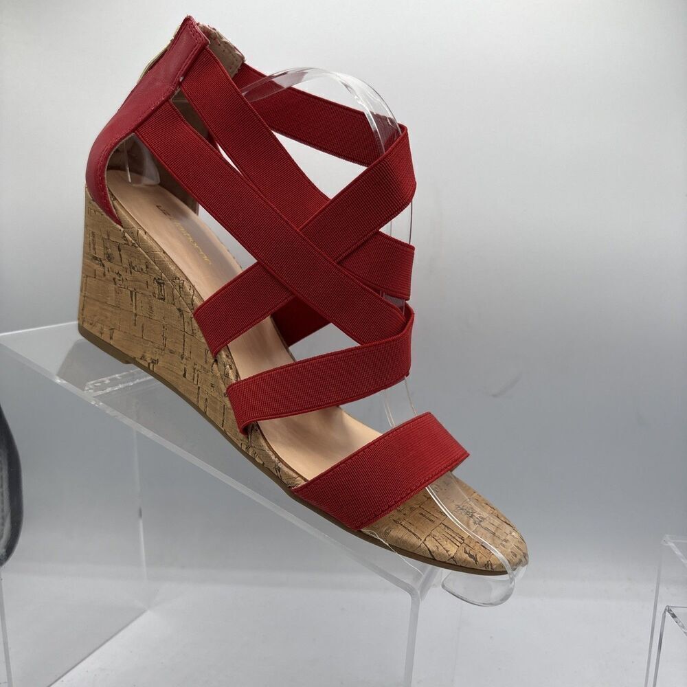 Liz Claiborne Rockelle Red Stretch Wedge Sandals 9M Comfy Chic Back Zip